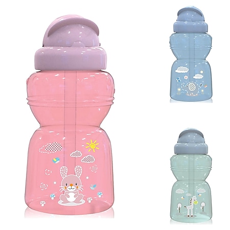 Baby Care Kinder Trinkflasche 325 ml Sport-Sipper Tiere Schutzdeckel Strohhalm rosa 