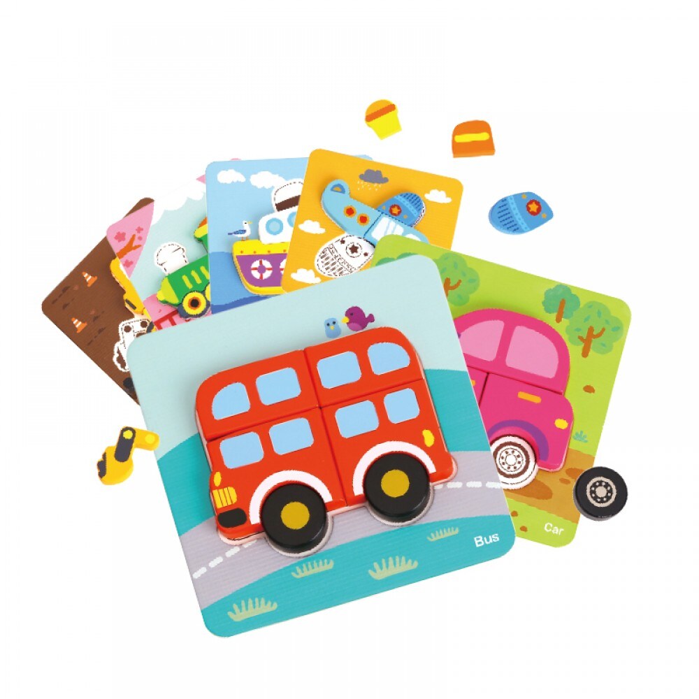 Tooky Toy Kinder Puzzle 6er Set TL635 Holz 3D Transport 33 Puzzleteile ab 1 Jahr bunt