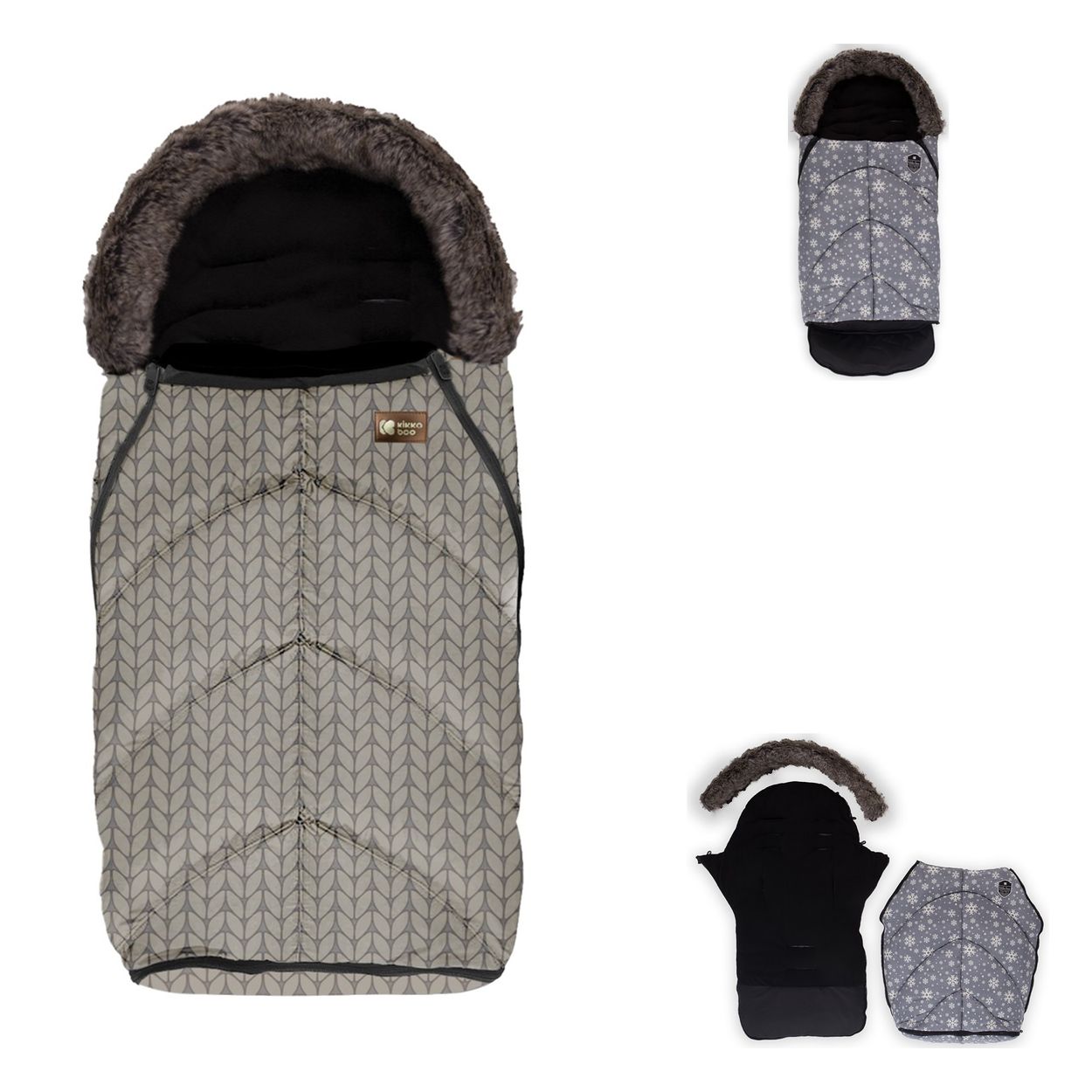 Kikkaboo Fu&szlig;sack Shiny Nylon f&uuml;r Kinderwagen Motiv aufgedruckt Rei&szlig;verschluss braun 