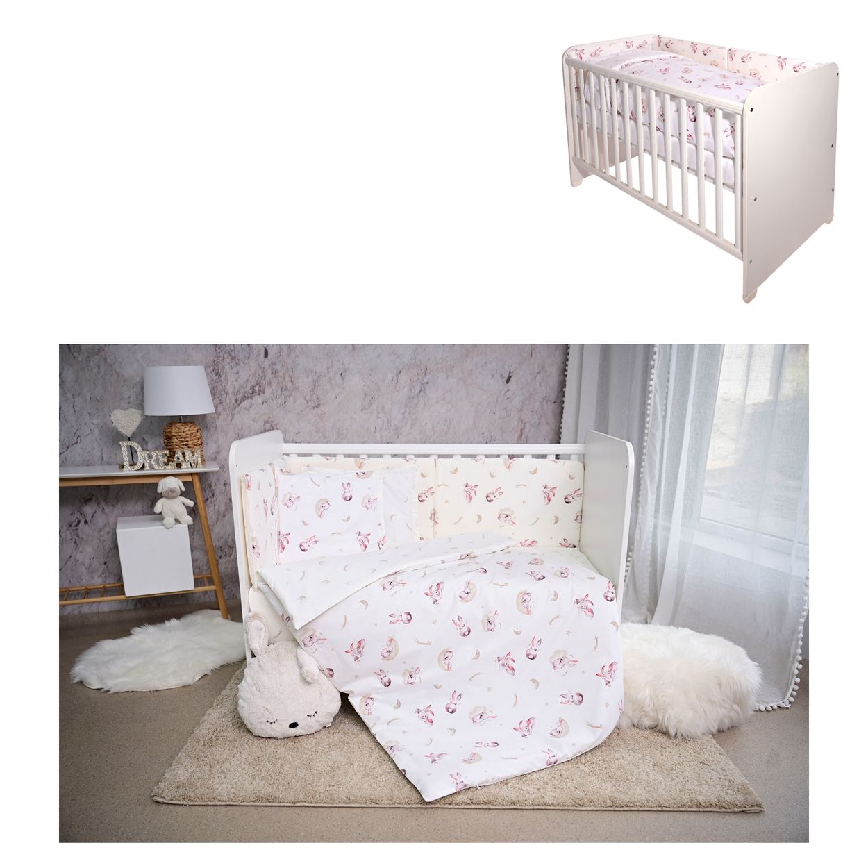 Lorelli Babybettw&auml;sche Set Smile 6-teilig Decke 140x95 Kissen 43x35 Bett 120x60 beige 