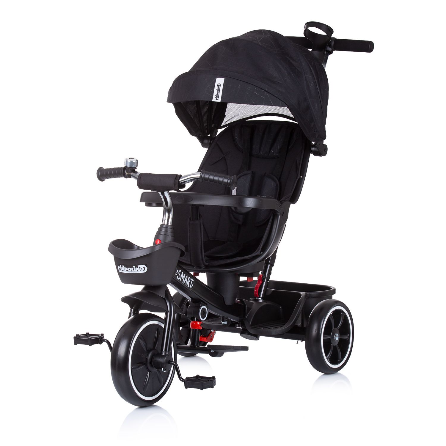 Chipolino Tricycle 4 in1 Smart Schiebestange Sitz drehbar Flaschenhalter Tablett dunkelgrau 
