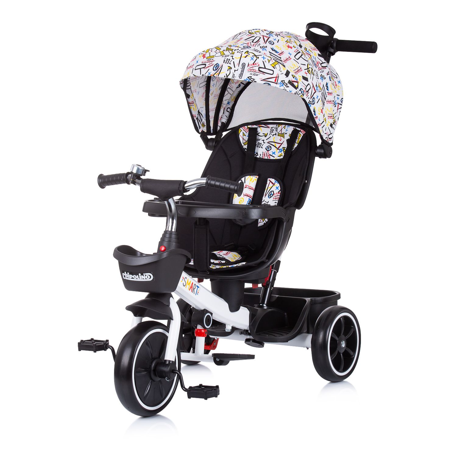 Chipolino Tricycle 4 in1 Smart Schiebestange Sitz drehbar Flaschenhalter Tablett wei&szlig; 