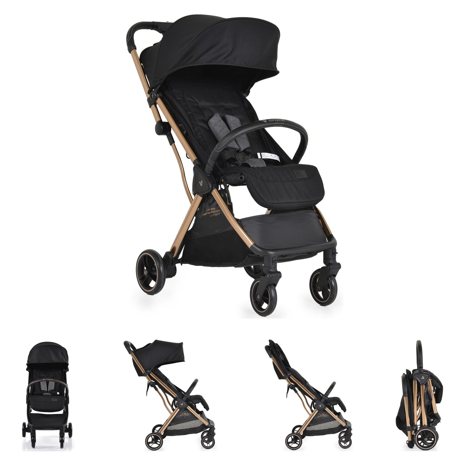 Cangaroo Kinderwagen easy Fold Buggy Alu Sonnendach verstellbar, faltbar, Korb schwarz gold 