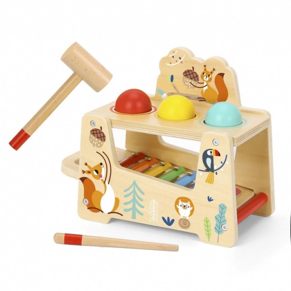 Tooky Toy Kinder Musikspielzeug 2 in 1 Xylophon Hammerspiel TF827 Holz 7-tlg. bunt 