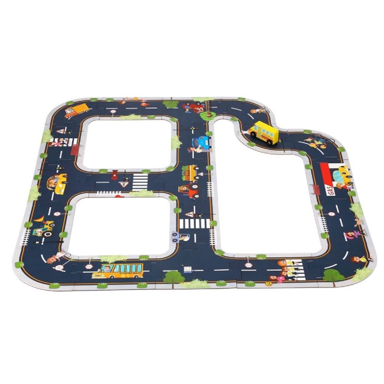 Tooky Toy Spielzeug Autobahn TH103, 21-teilig, Stra&szlig;enpuzzle, 1 Auto, ab 3 Jahre dunkelgrau 