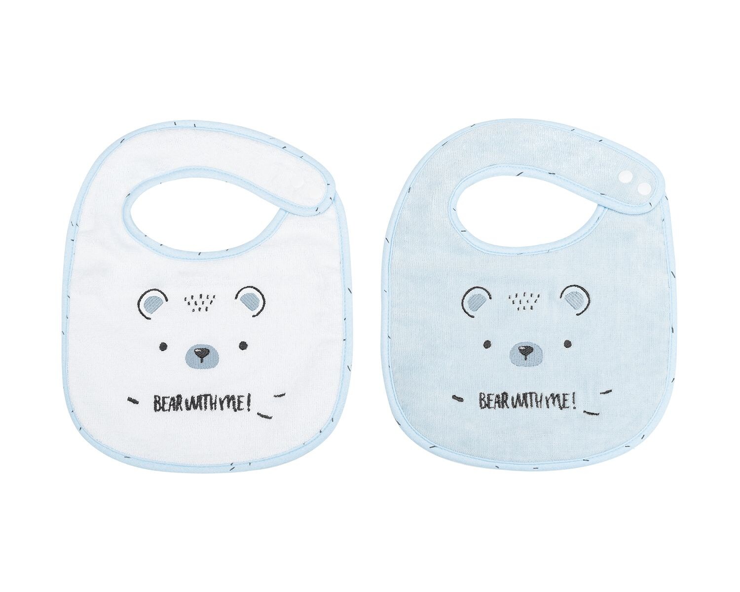 Babylätzchen 2er Set Bär 23 x 31 cm, Frottee Druckknopf, 100% Baumwolle blau