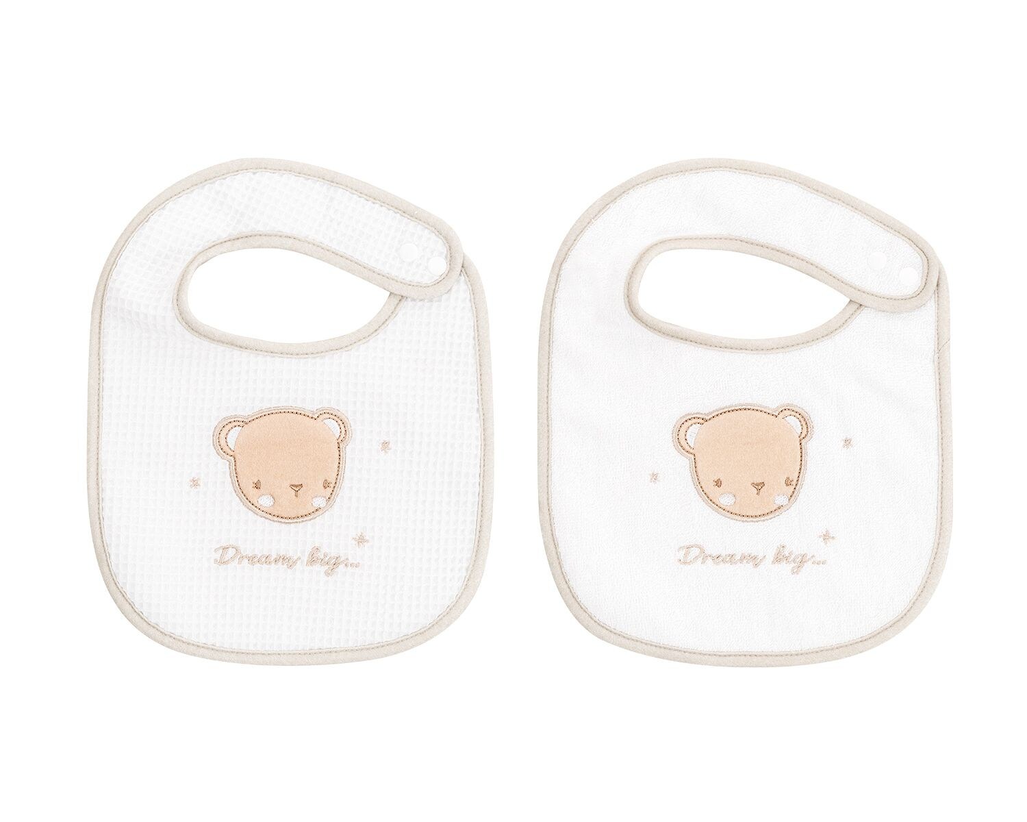 Babylätzchen 2er Set Dream Frottee Waffelpique, Druckknopf, Baumwolle beige