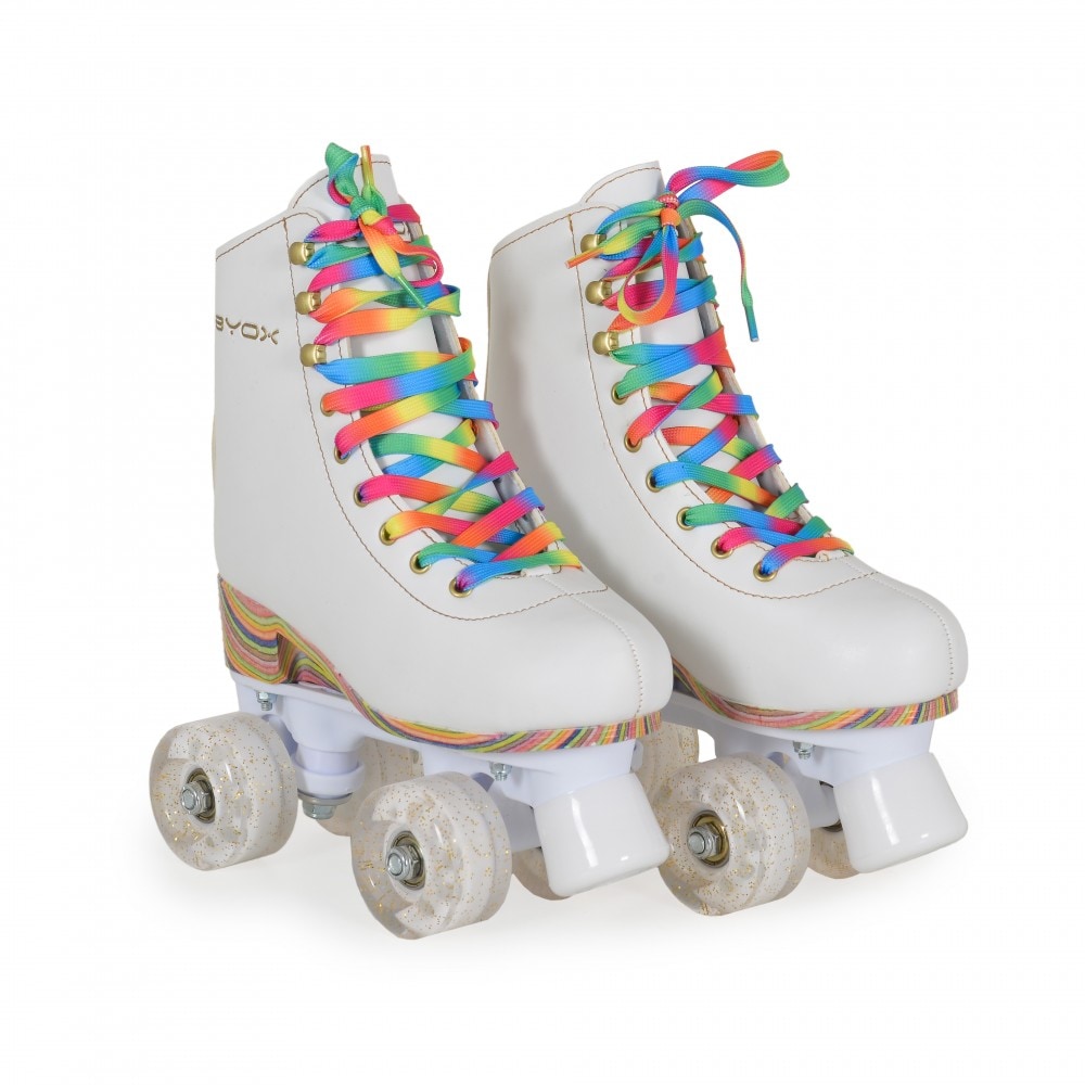 Byox Rollschuhe Donna wei&szlig;, PU-Rollen mit Glitzer, ABEC-5 Lager, Gr&ouml;&szlig;e S (31-34) 