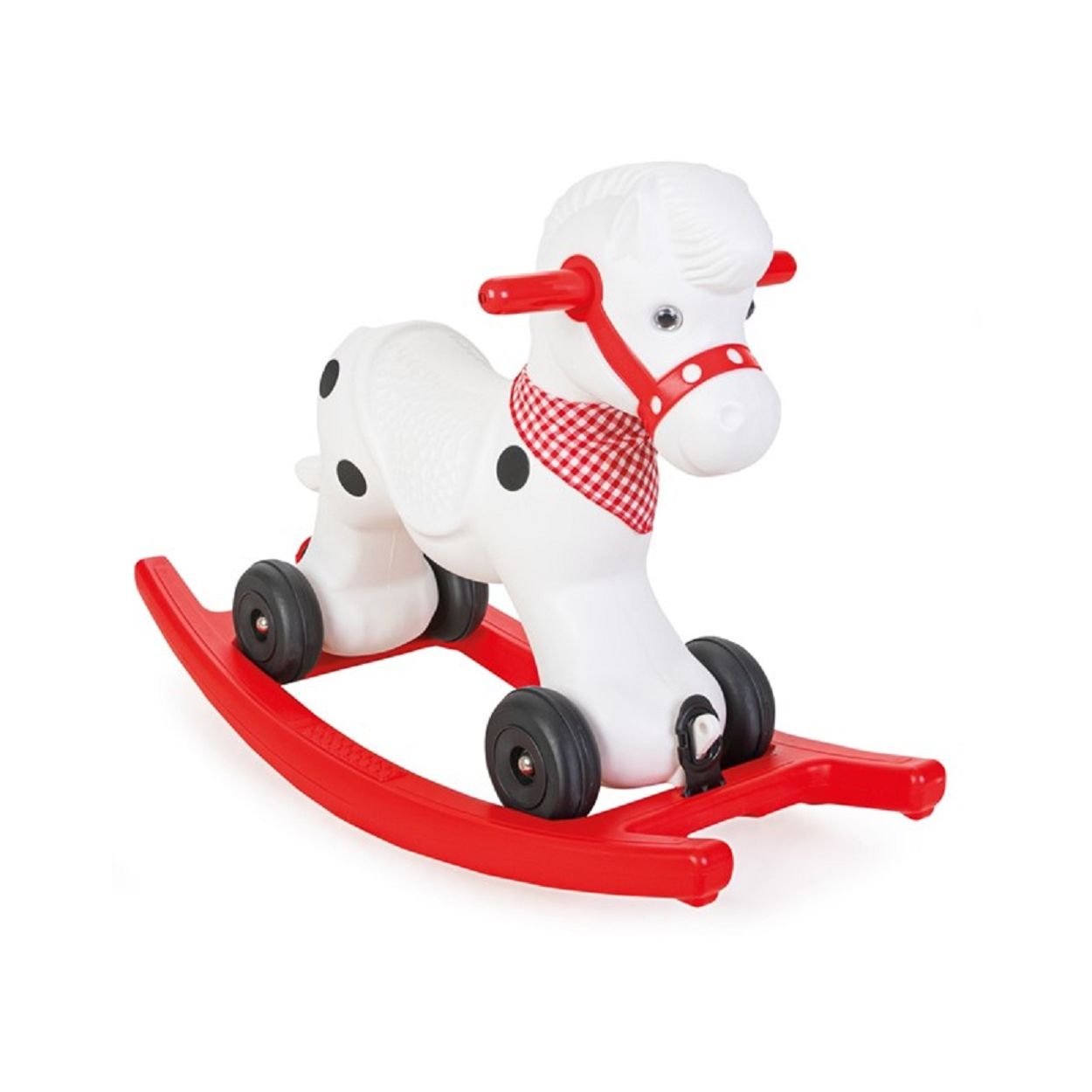 Pilsan Schaukelpferd 1002 Rutscher 2 in 1 mit Sound, aus Kunststoff, 4 R&auml;der schwarz wei&szlig; 