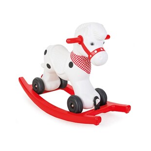 Pilsan Schaukelpferd 1002 Rutscher 2 in 1 mit Sound, aus Kunststoff, 4 Räder schwarz weiß 