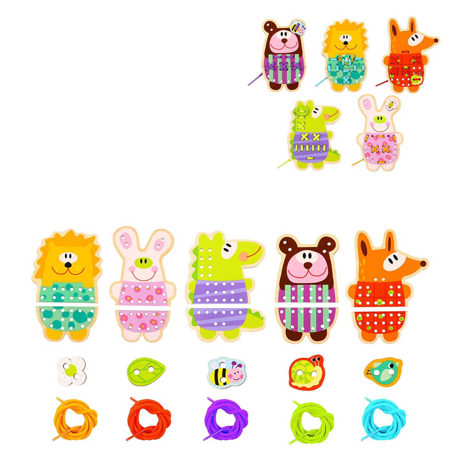 Tooky Toy Spielzeug N&auml;hspiel Holz-Tiere TL417 Schn&uuml;rtiere 20 teilig ab 3 Jahren orange 