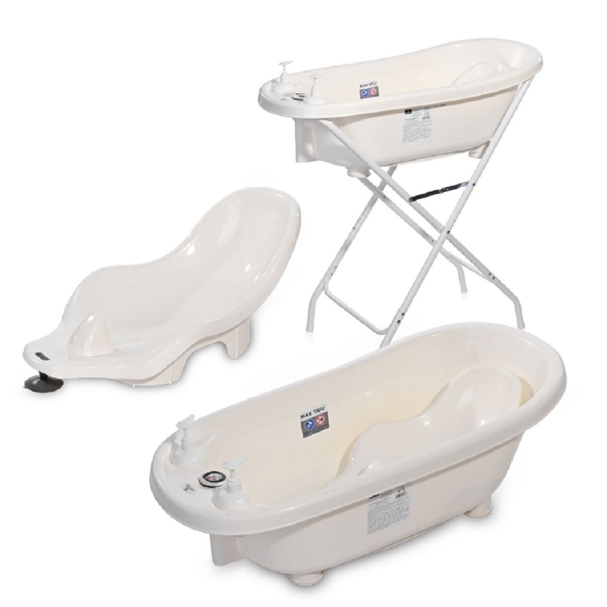 Babybadewannen-Set Babybadewanne 88 cm Badesitz Badewannenständer Ablauf weiß
