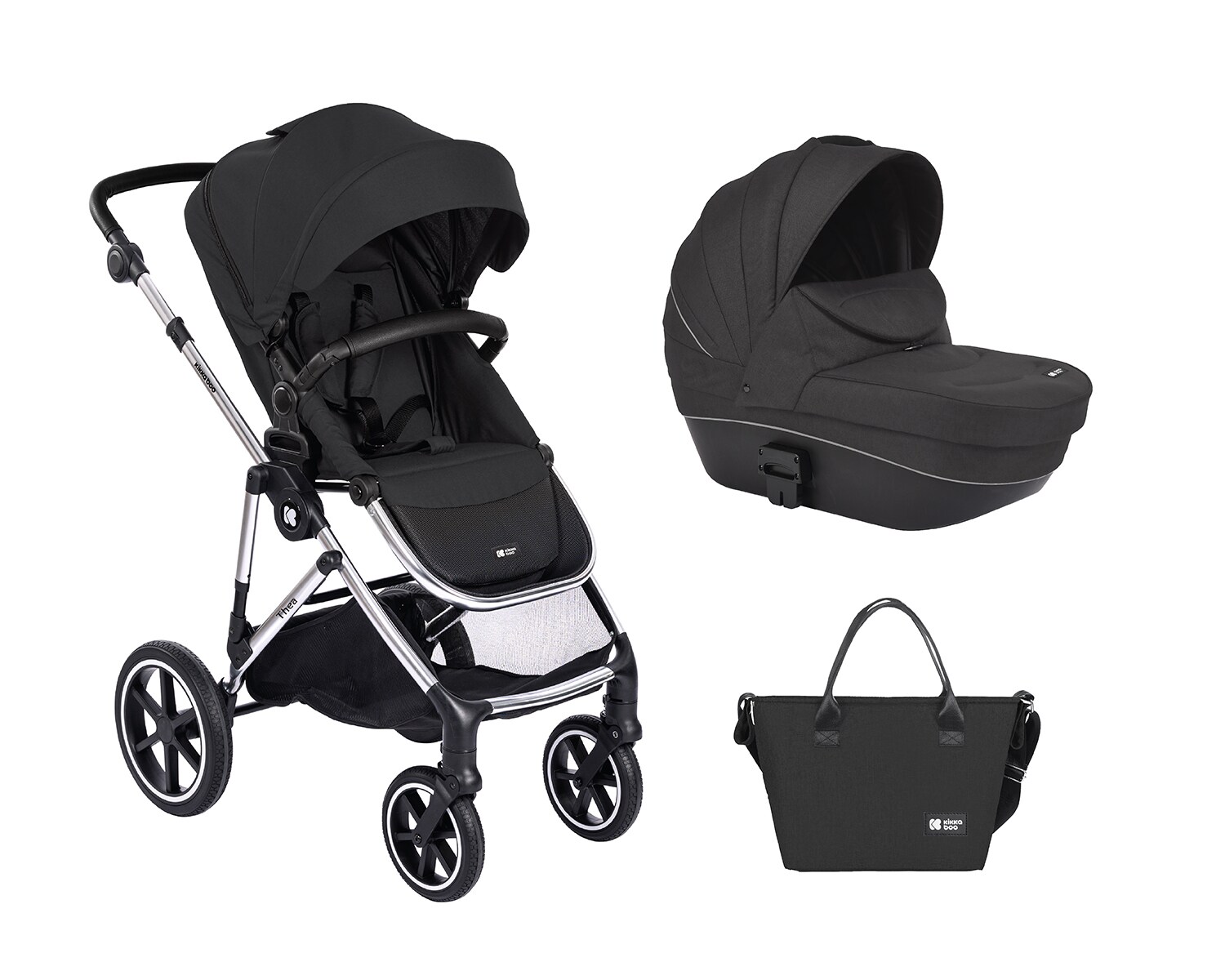 Kikkaboo Kinderwagen Thea 2 in 1 Babywanne, Wickeltasche, Fu&szlig;abdeckung, Korb schwarz - Bild 1