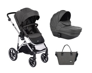 Kikkaboo Kinderwagen Thea 2 in 1 Babywanne, Wickeltasche, Fußabdeckung, Korb dunkelgrau 