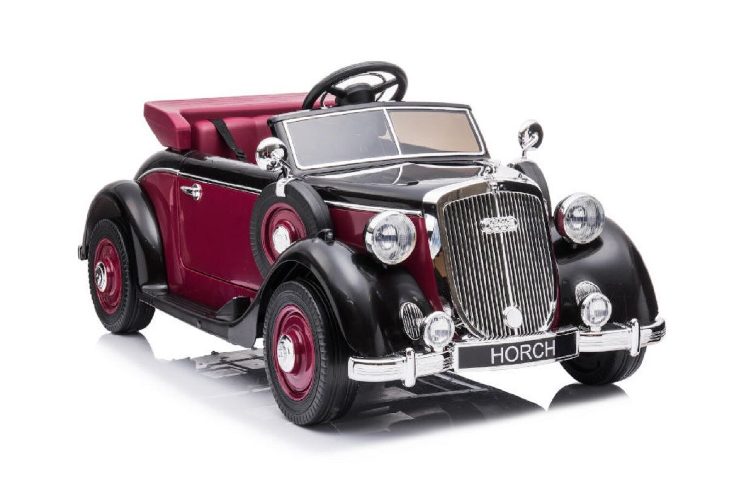 ES-Toys Kinder Elektroauto Oldtimer Audi Horch 930V, EVA-Reifen, Mp3, lizenziert rot 