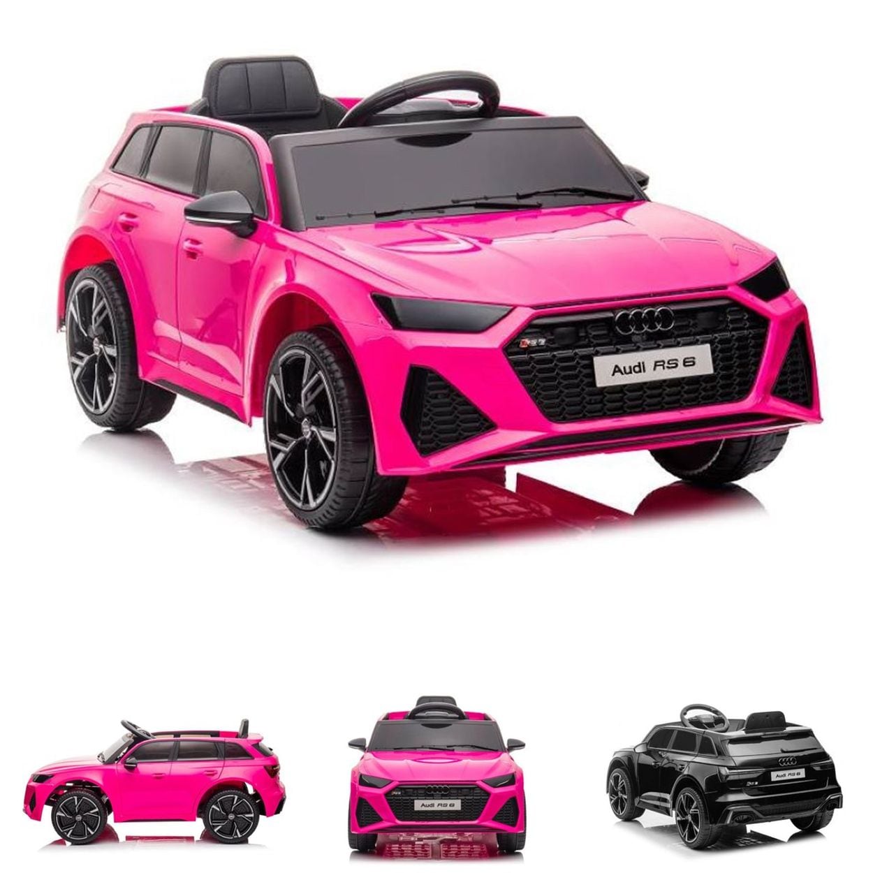 ES-Toys Kinder Elektrofahrzeug Audi RS6 lizenziert Kunstledersitz EVA-Reifen MP3 pink 