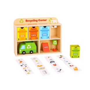 Tooky Toy Spielzeug Recycling Center TY635A aus Holz, Recyclinghof, Müllauto orange 