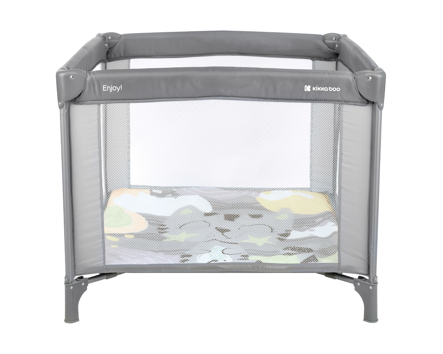 Kikkaboo Laufstall Enjoy Reisebett klappbar, Matratze, Sichtfenster, Tragetasche hellgrau 