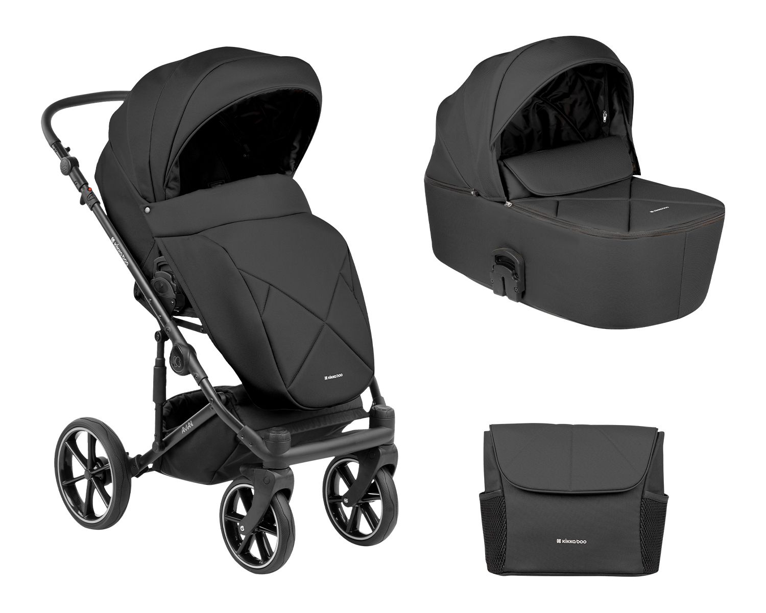 Kikkaboo Kinderwagen Amani 2 in 1 Babywanne, Sportsitz, Wickeltasche, Matratze schwarz 