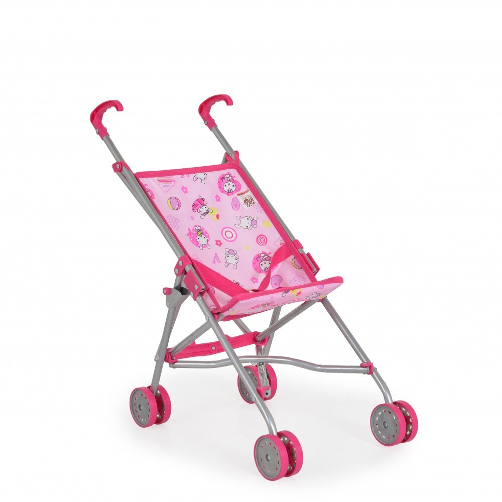 Moni Puppenwagen Kaya S9302 rosa Hasenmotiv mit Doppelr&auml;der, Schiebeh&ouml;he 55 cm rosa 