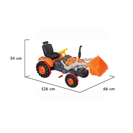 Pilsan Kinderbagger 07297 Trettraktor Pedale Hupe bewegliche Schaufel bis  50 kg orange