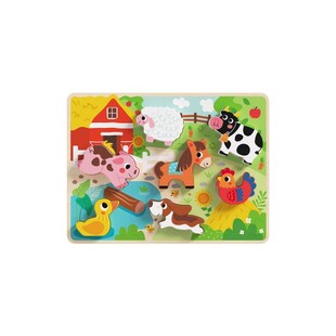 Tooky Toy 3D Kinder Holz-Puzzle Tiere, 8-teiliges Steckpuzzle, ab 12 Monaten grün 