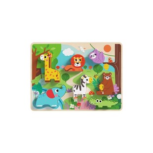 Tooky Toy 3D Kinder Holz-Puzzle Tiere, 8-teiliges Steckpuzzle, ab 12 Monaten braun 