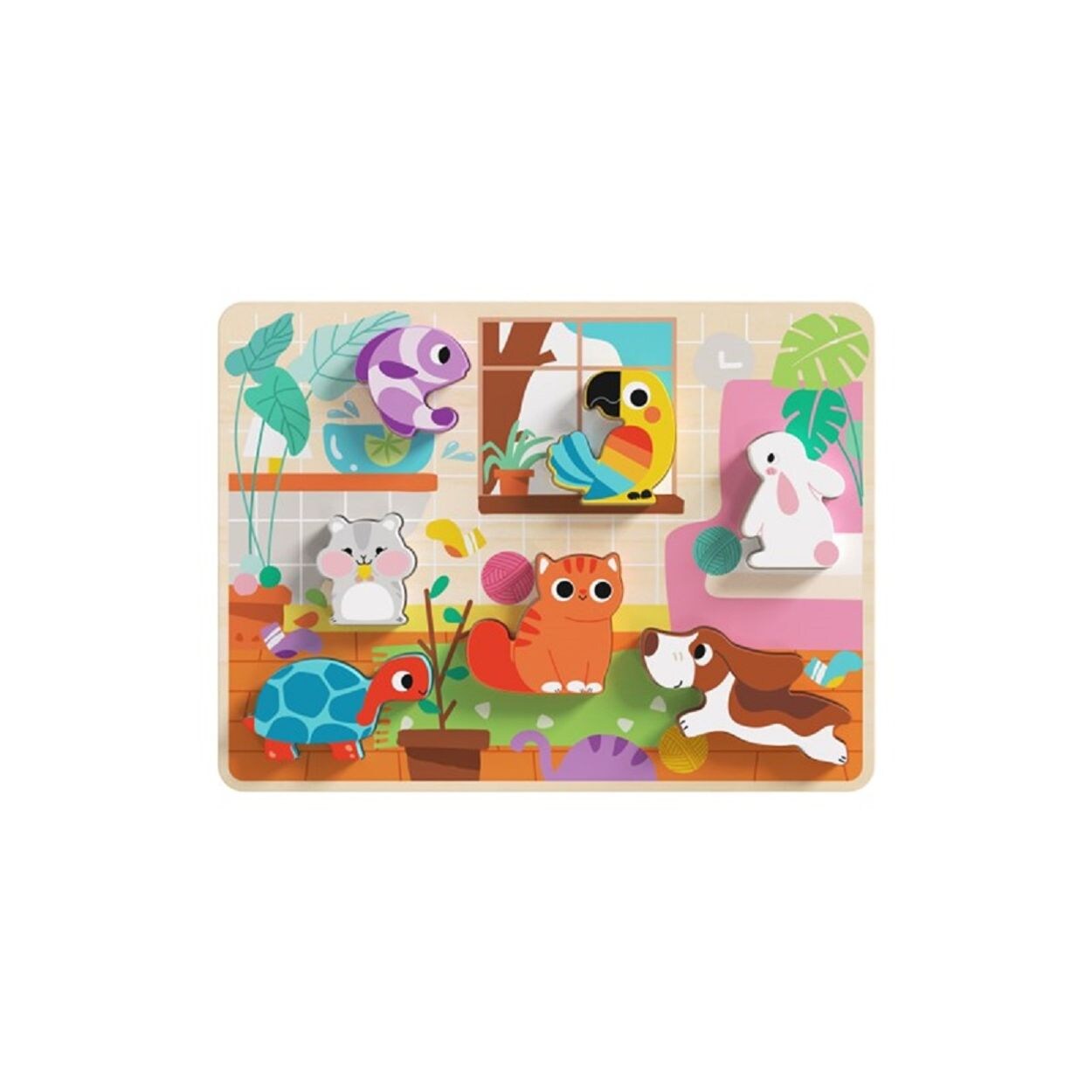 3D Kinder Holz-Puzzle Tiere, 8-teiliges Steckpuzzle, ab 12 Monaten hellbraun