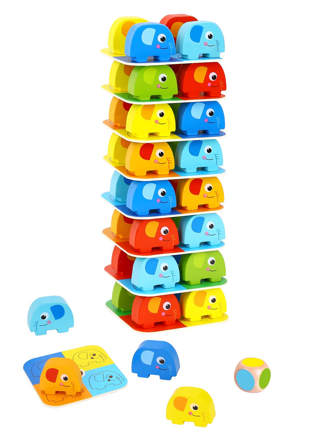 Tooky Toy Stapelturm TKF070A 46 Teile H&ouml;he 38 cm Elefanten W&uuml;rfel Balancierspiel bunt 