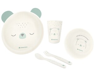 Kikkaboo Kindergeschirr Set Bear with me 5-teilig, Tiermotiv, Schale, Besteck grün 