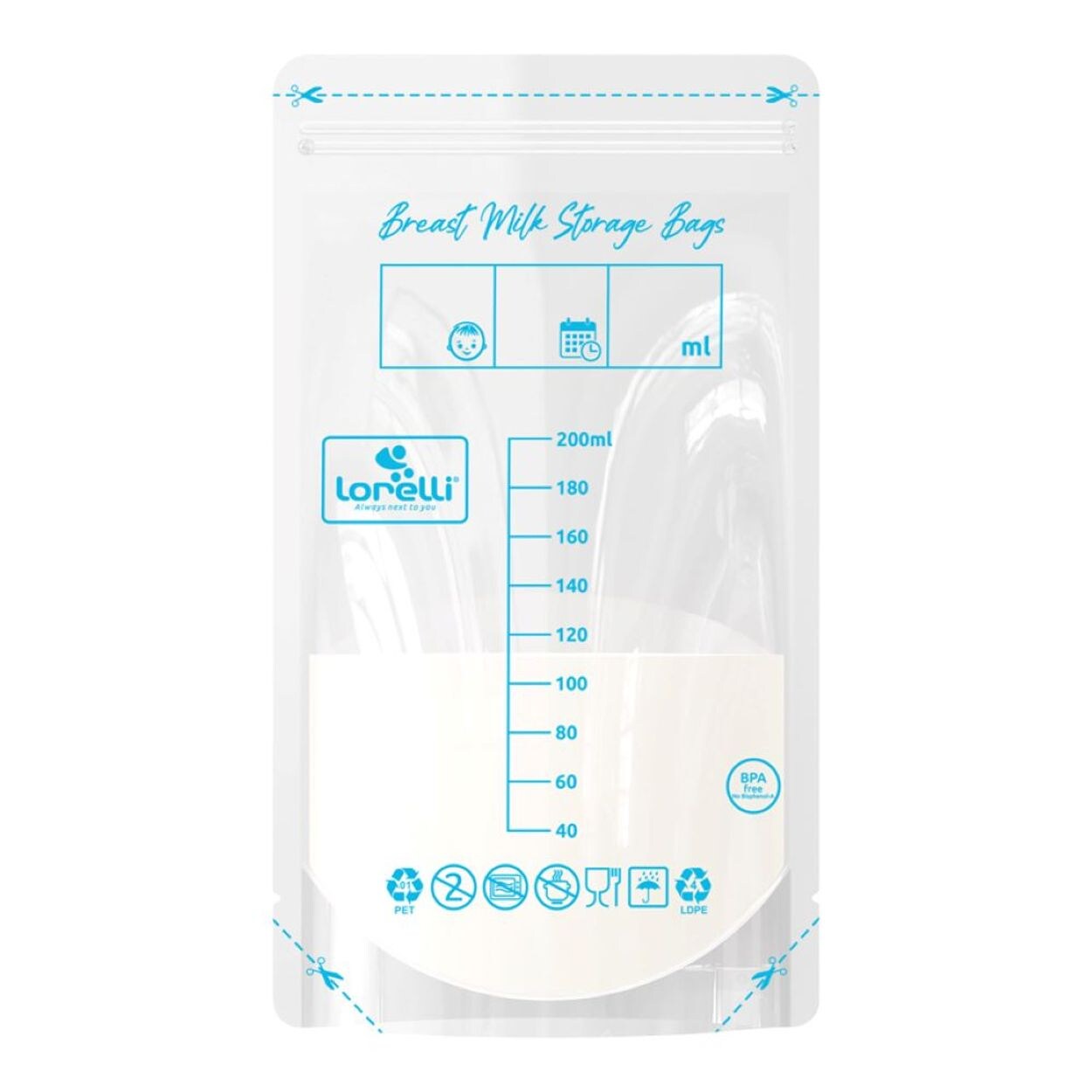 Muttermilchbeutel 200ml Füllmenge Doppelzipper für Gefrierfach weiß