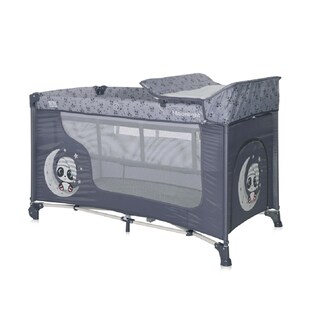 Lorelli Reisebett Moonlight zwei Ebenen, faltbar, Wickelauflage, Matratze, Räder grau hellgrau 