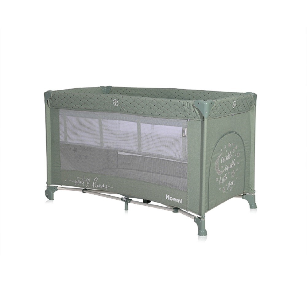 Lorelli Reisebett Noemi 2 Ebenen seitliche &Ouml;ffnung Matratze R&auml;der Tragetasche gr&uuml;n 