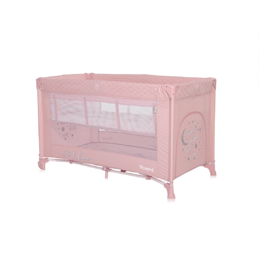 Lorelli Reisebett Noemi 2 Ebenen seitliche &Ouml;ffnung Matratze R&auml;der Tragetasche pink 