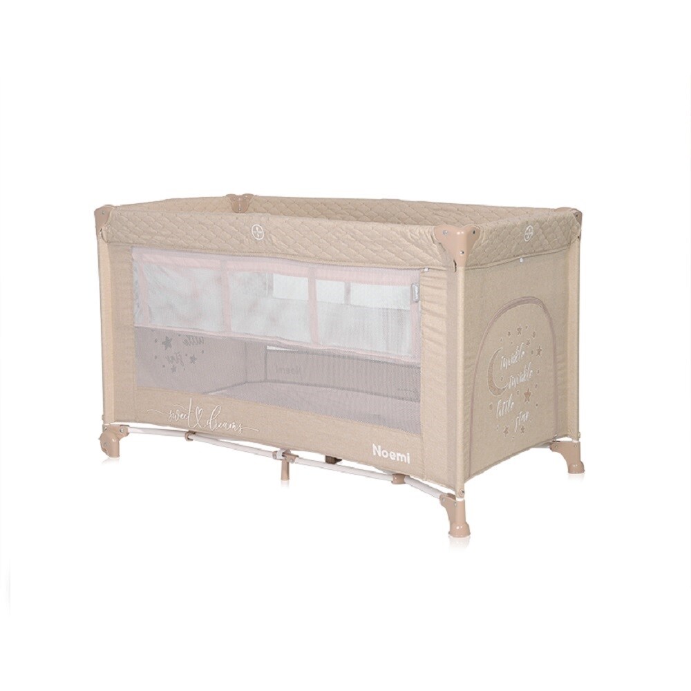 Lorelli Reisebett Noemi 2 Ebenen seitliche &Ouml;ffnung Matratze R&auml;der Tragetasche hellbraun 