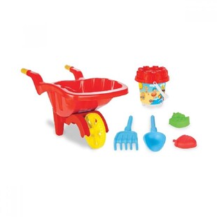 Pilsan 6-tlg. Sandspielzeug-Set 06173 Schubkarre Förmchen Eimer Schaufel Rechen rot 