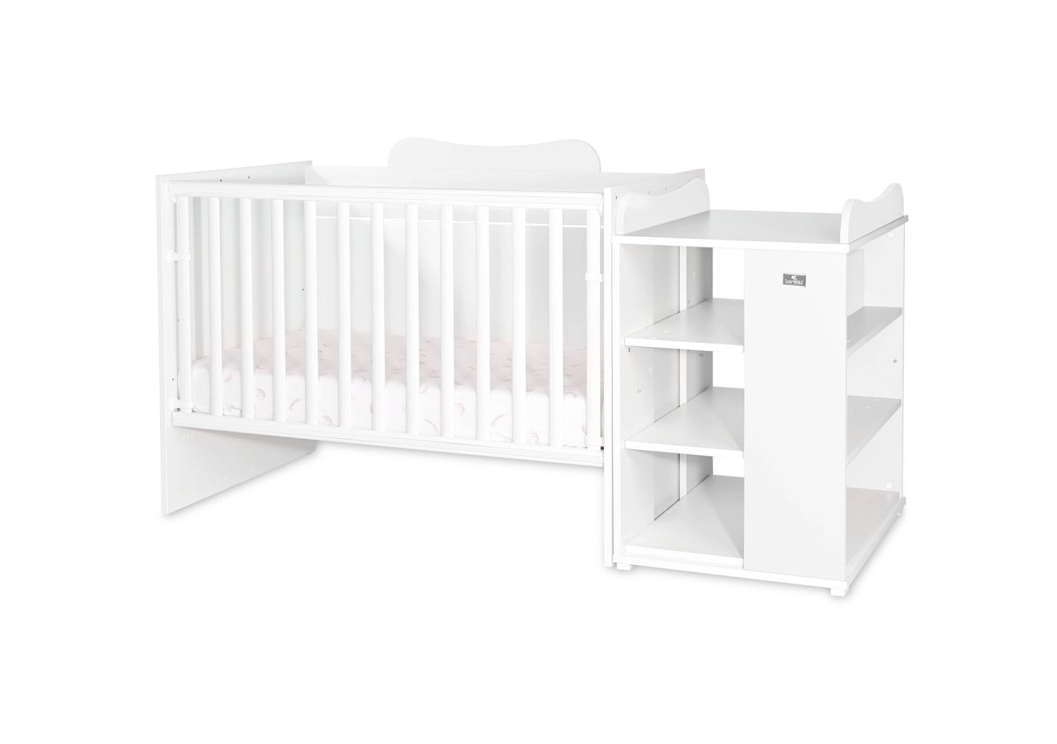 Lorelli Babybett Multi, Jugendbett, Schreibtisch, Wickeltisch, mehrfach umbaubar wei&szlig; 