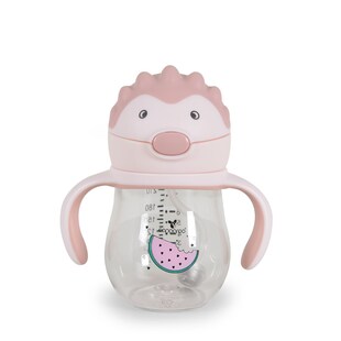 Cangaroo Trinklernbecher Brillo 250 ml Deckel, Silikontrinkhalm, bequemer Griff rosa 