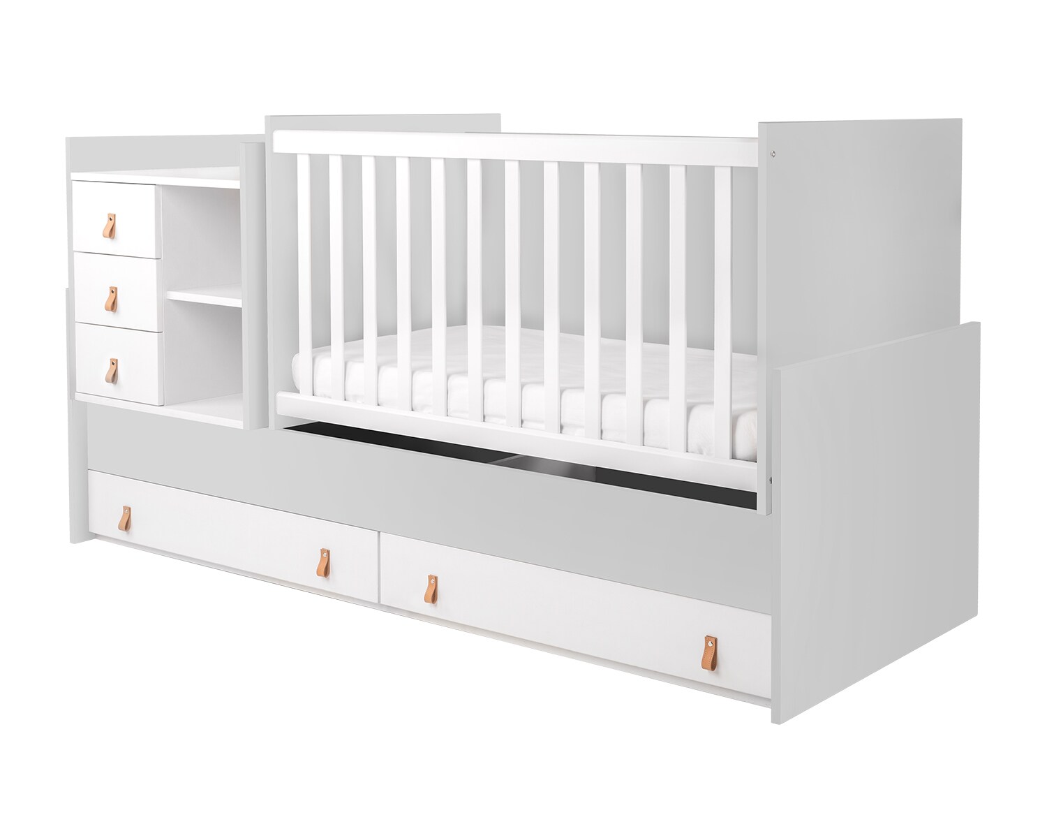 Kikkaboo Babybett Lorena 4 in 1 Kommode Schaukelfunktion Schreibtisch Jugendbett grau 