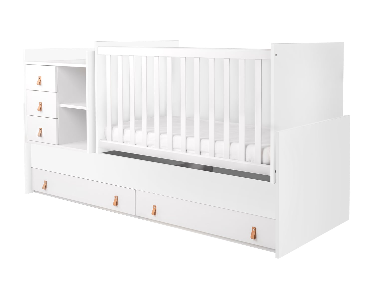 Kikkaboo Babybett Lorena 4 in 1 Kommode Schaukelfunktion Schreibtisch Jugendbett wei&szlig; 