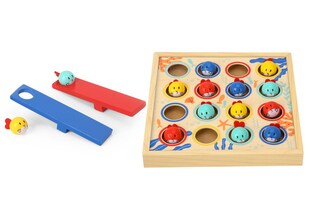 Tooky Toy Fisch-Tauchspiel TF980 aus Holz 19-teilig fliegende Fische Sprungbrett bunt 