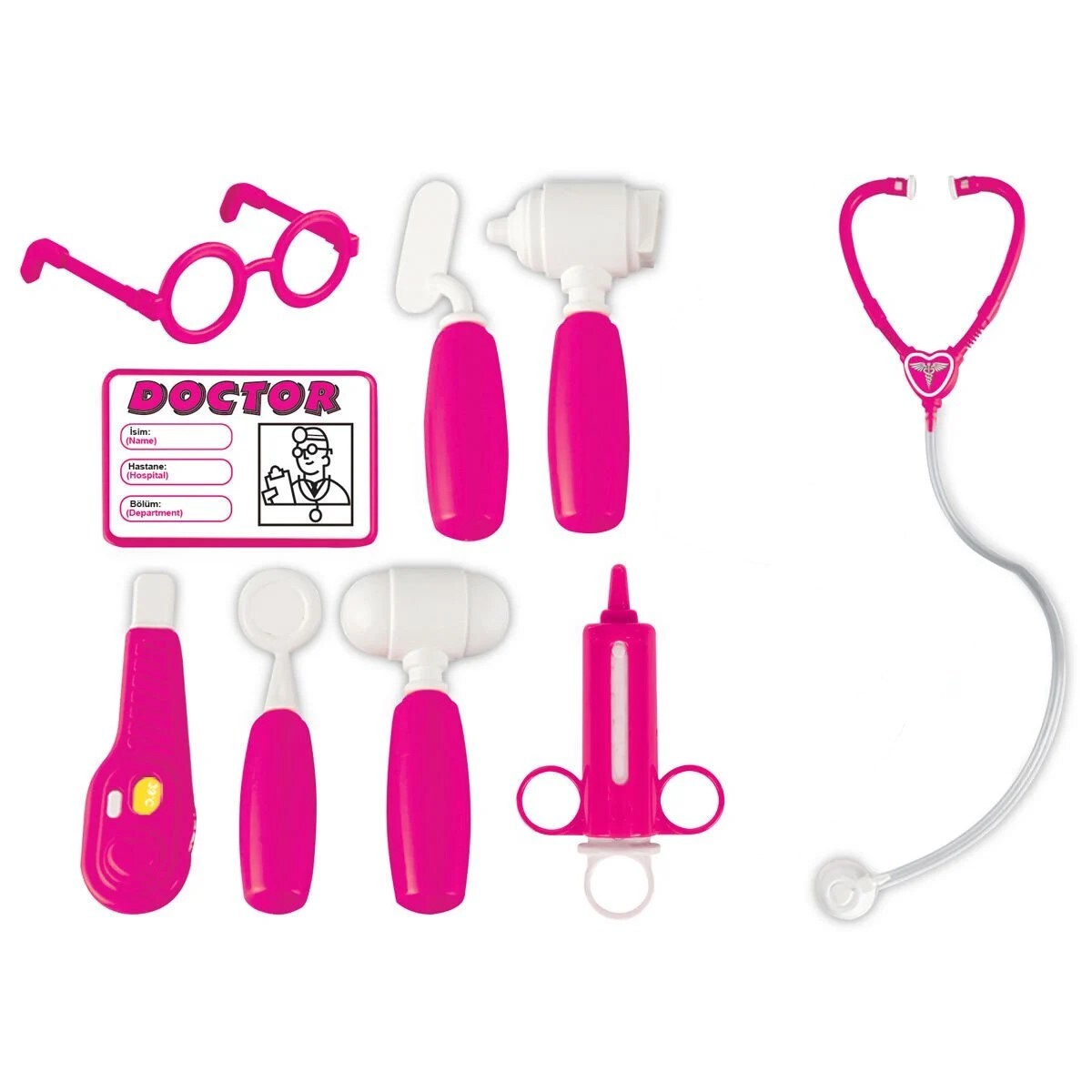 Pilsan Kinder-Arztset 03232, 9-teilig, Spritze, Stethoskop, Otoskop, Arztausweis pink 