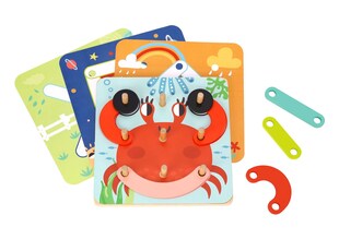 Tooky Toy Lernpuzzle TH123 Holz 20 Holzteile 4 Musterkarten verschiedene Motive bunt 