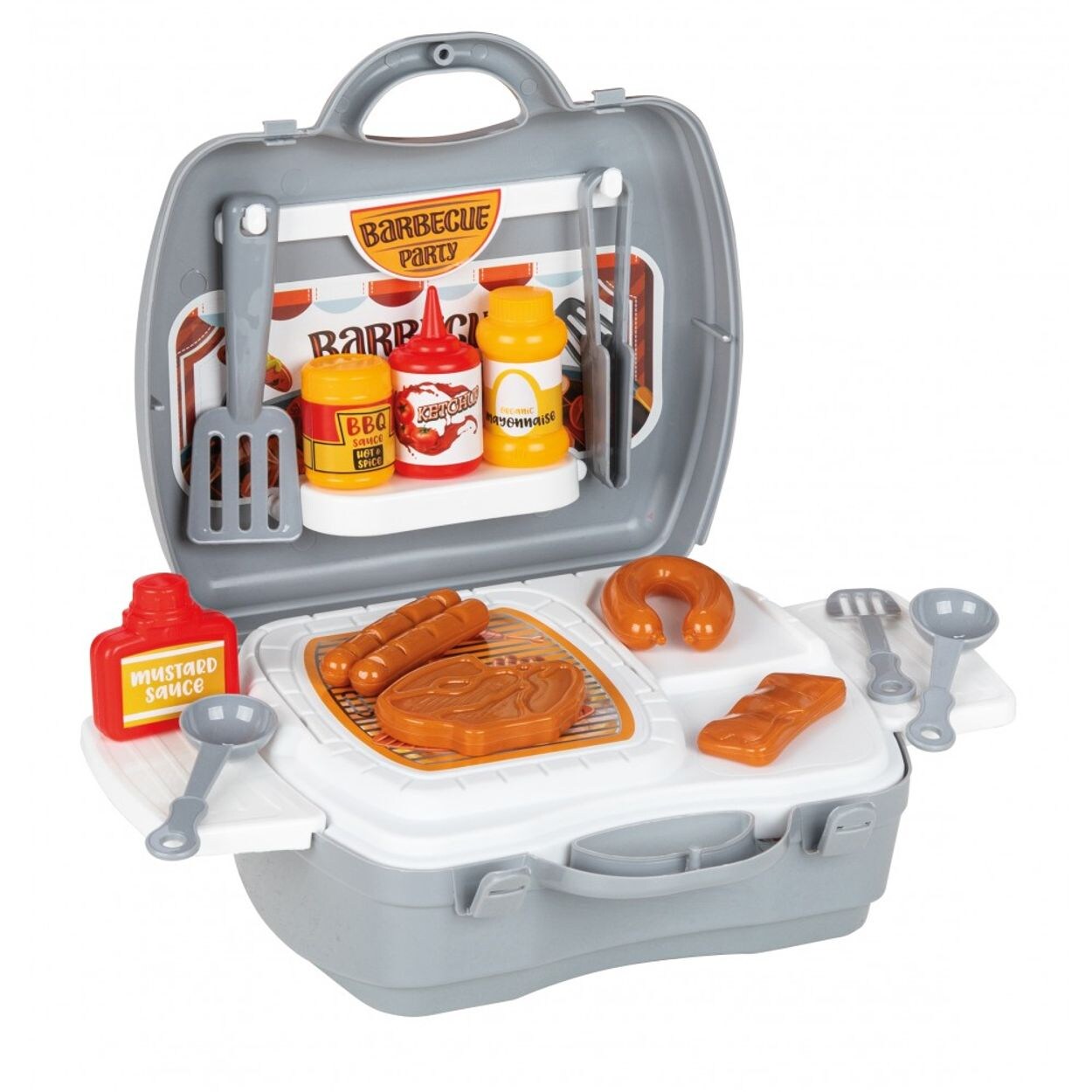 Spielzeug Grillkoffer 03368 BBQ-Set Grillbesteck Teller Spiellebensmittel grau