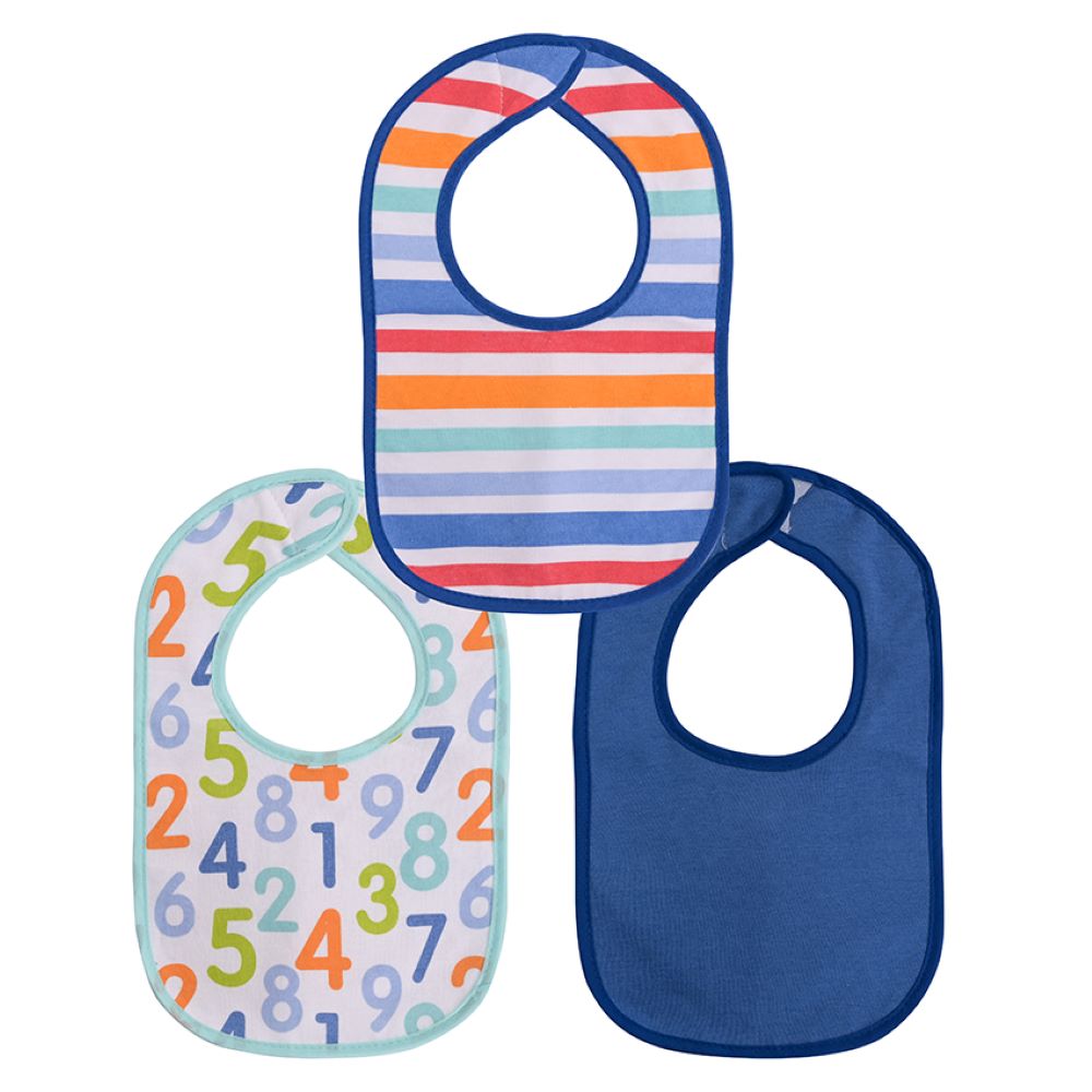 Baby Care Babyl&auml;tzchen 3er Set Selbstverschluss einlagig, wasserdicht, Baumwolle blau 