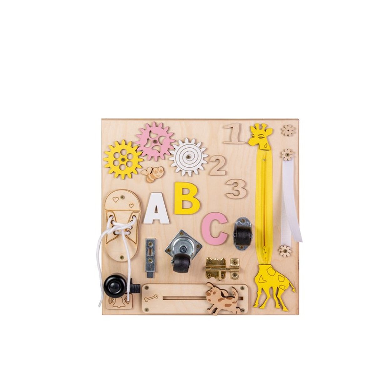 Moni Lernboard Lerntafel klein aus Holz, Zahnr&auml;der, Selbstverschluss, Drehrollen rosa 