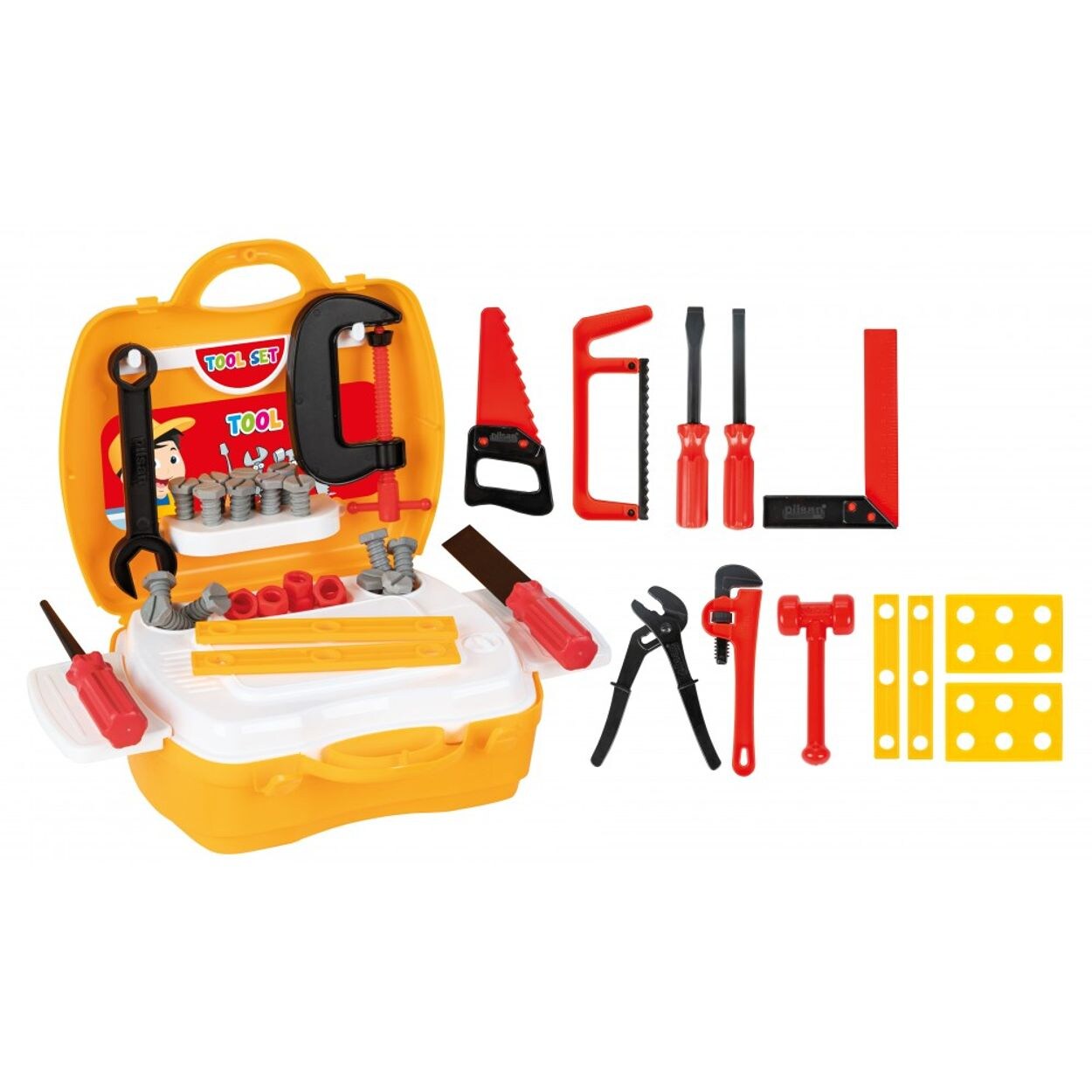 Kinder Werkzeugkoffer 03367, Kinderwerkzeug-Set 65-teilig, Zange, Säge gelb