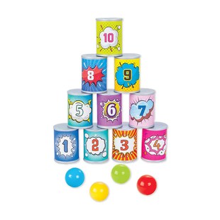 Pilsan Kinderspielzeug Dosenwurfspiel 06034, vier Bälle, zehn Dosen, ab 1 Jahr bunt 
