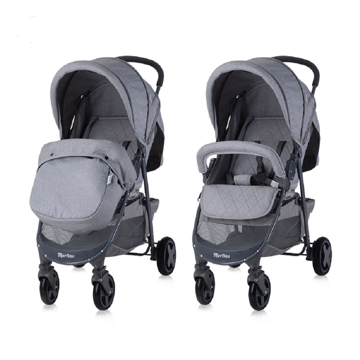 Lorelli Kinderwagen Buggy Martina Fu&szlig;abdeckung, Frontb&uuml;gel abnehmbar, Sonnendach hellgrau 