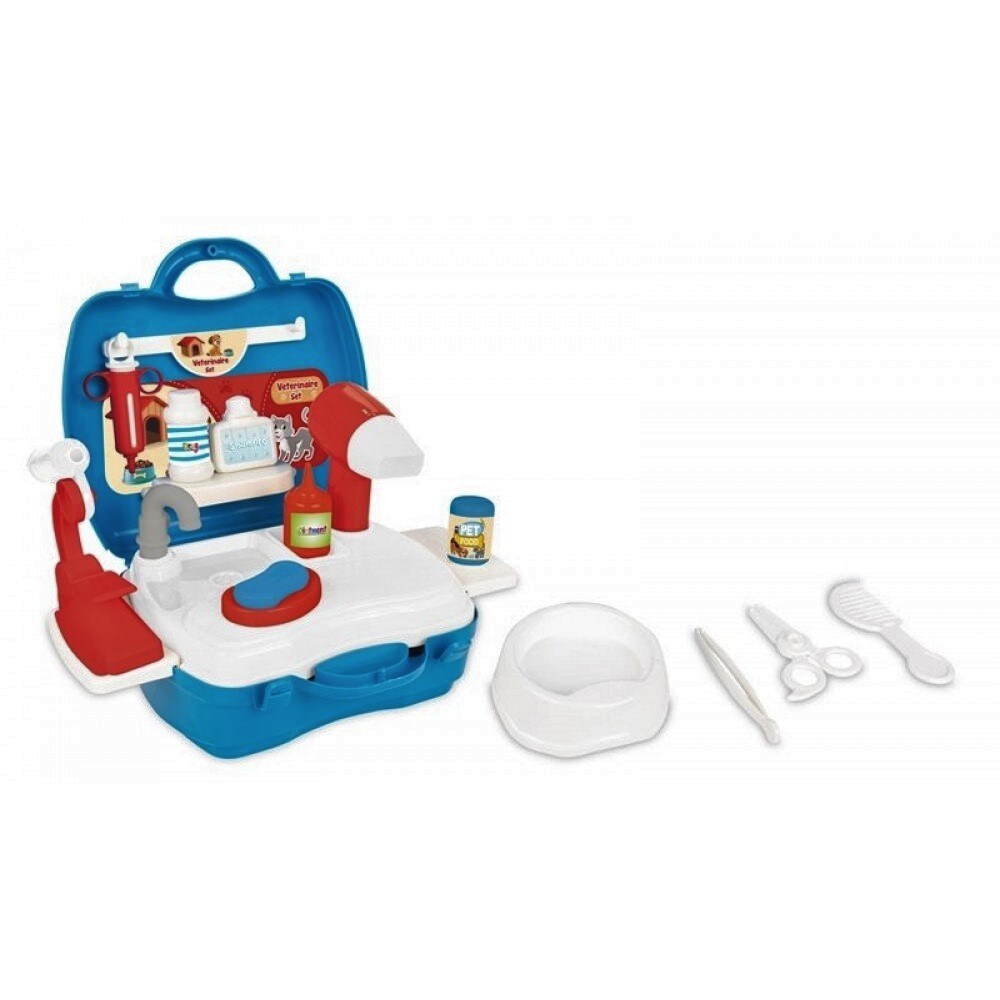 Pilsan Kinderspielzeug Tierarztkoffer 03564 Futternapf Spritze Schere Pinzette blau 